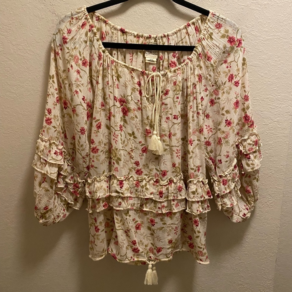 Denim & Supply Ralph Lauren Floral Boho Cottagecore Ruffle Detail Blouse Size XS
